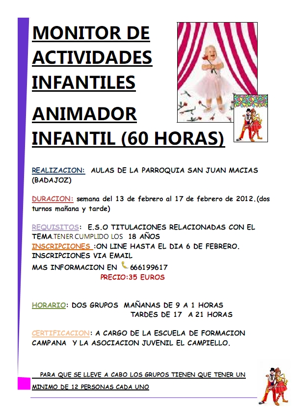 MONITOR DE ACTIVIDADES INFANTILES ANIMADOR INFANTIL