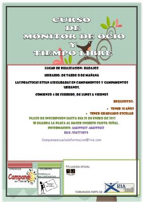 CURSO DE MONITOR DE OCIO Y TIEMPO LIBRE EN BADAJOZ